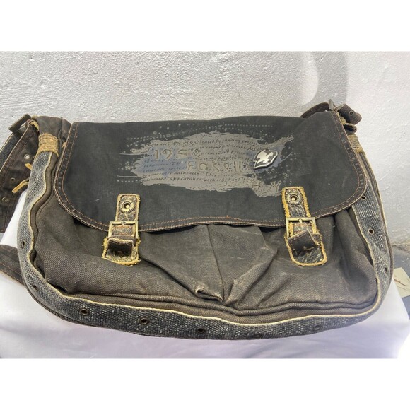 FOSSIL WOMENS MESSENGER BAG FOLD OVER EXPANDABLE BROWN CANVAS 16 X 12